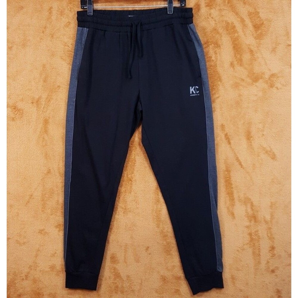 KENNETH COLE Joggers Mens Medium Black Drawstring Gray Side Stripe Casual Lounge
